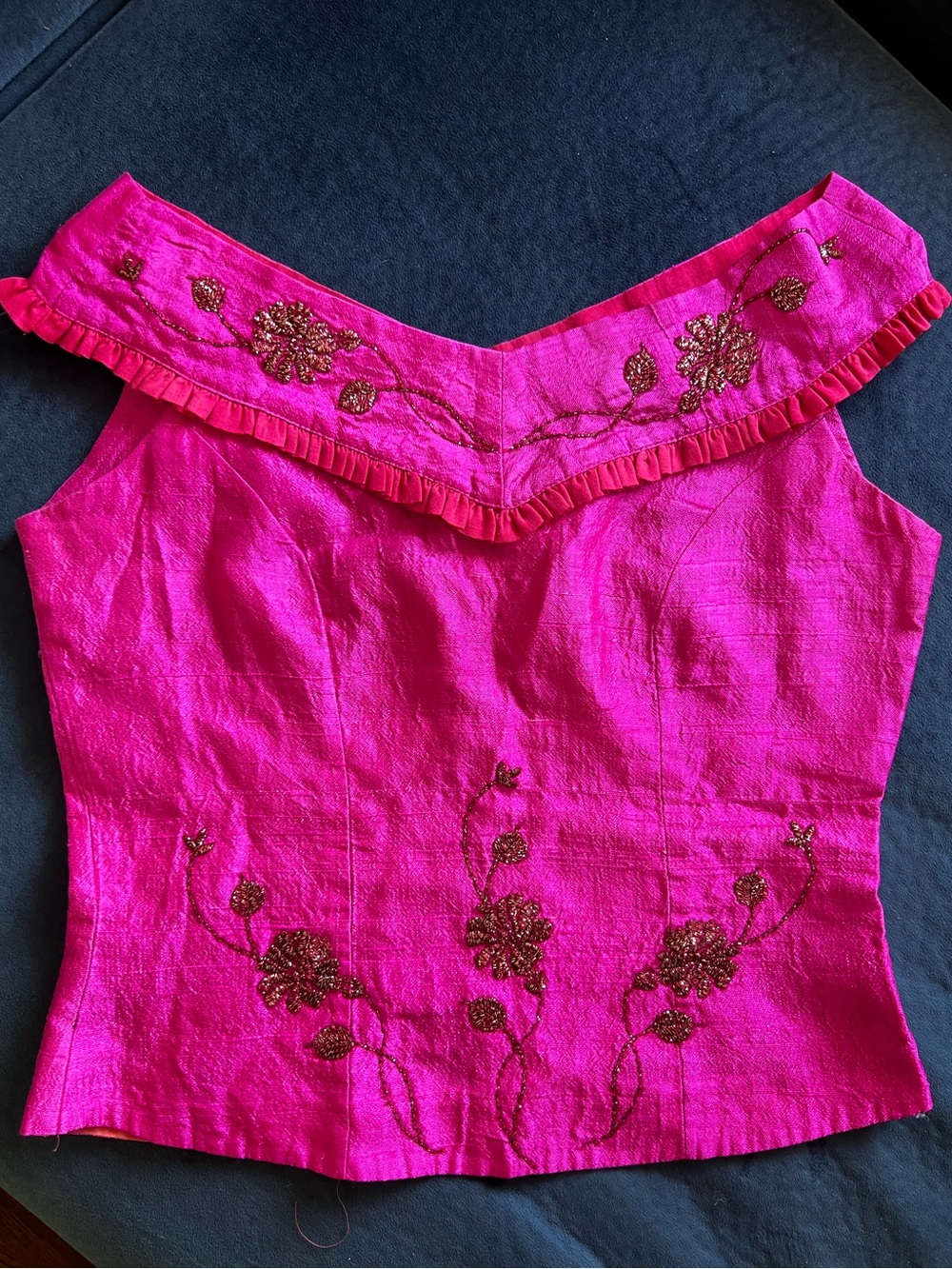 Embroidered Off-Shoulder Hot Pink Women’s Top/ India style